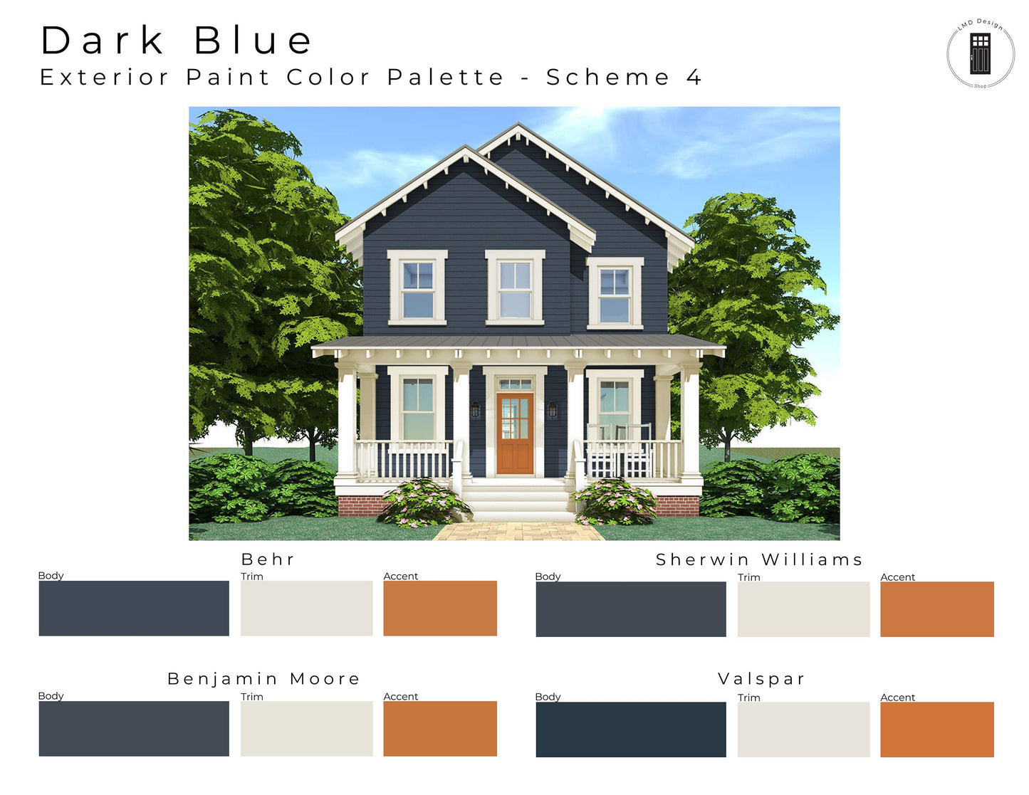 Dark Blue Exterior Paint Palettes | Navy Blue House Exterior Paint Colors