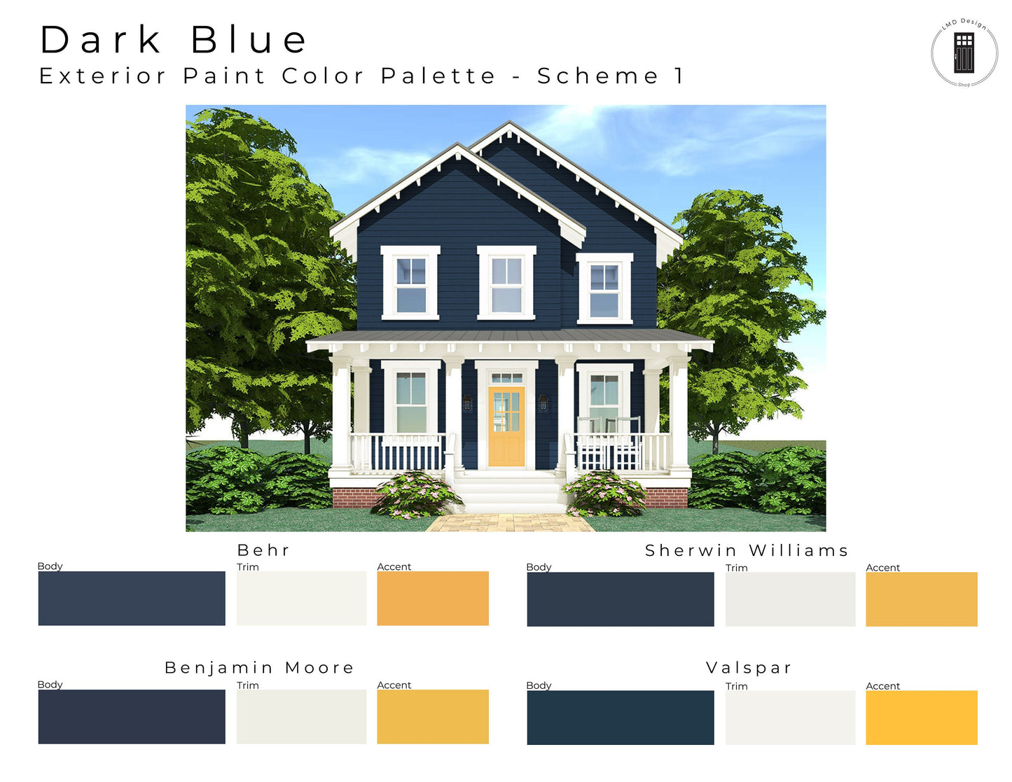 Dark Blue Exterior Paint Palettes | Navy Blue House Exterior Paint Colors