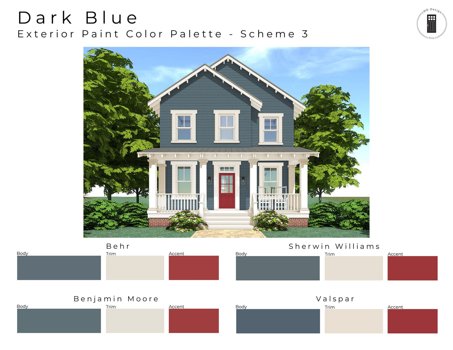 Dark Blue Exterior Paint Palettes | Navy Blue House Exterior Paint Colors