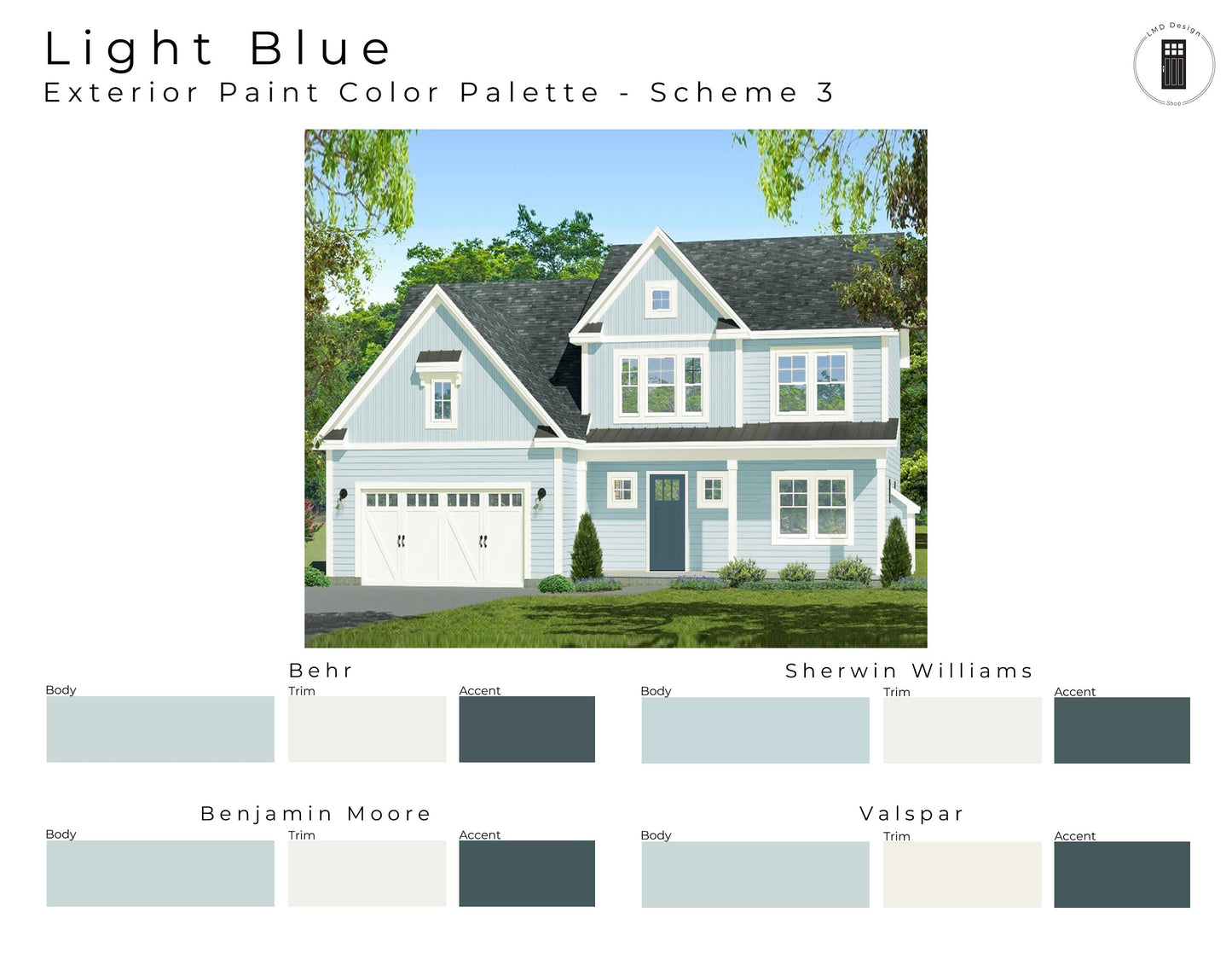 Light Blue Exterior House Paint Palettes | Light Blue House Exterior Paint Colors