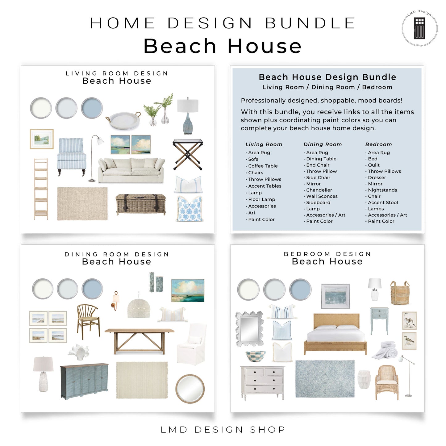 Bundle Beach House Design Mood Boards | Whole House Beach Style Interior Design