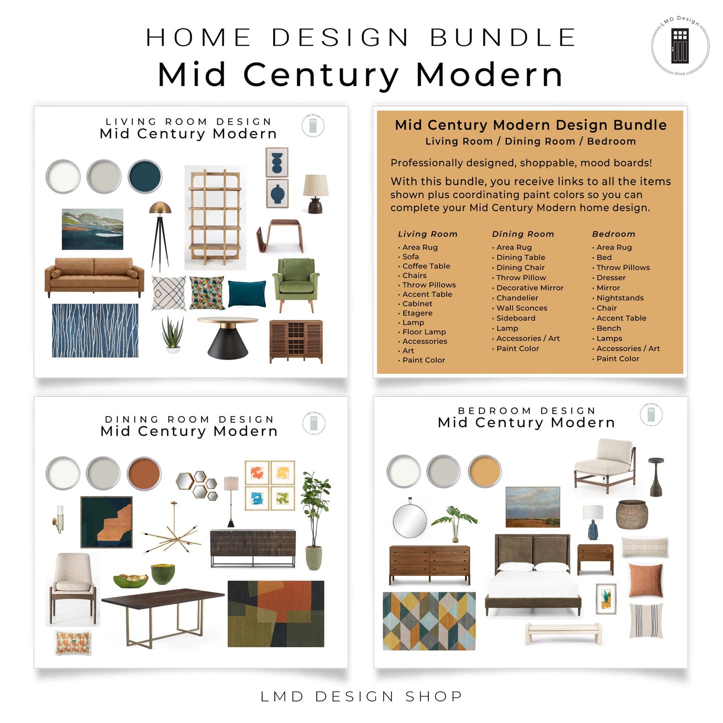 Mid Century Modern House Design Mood Boards | Whole House Mid Century Modern Interior Design