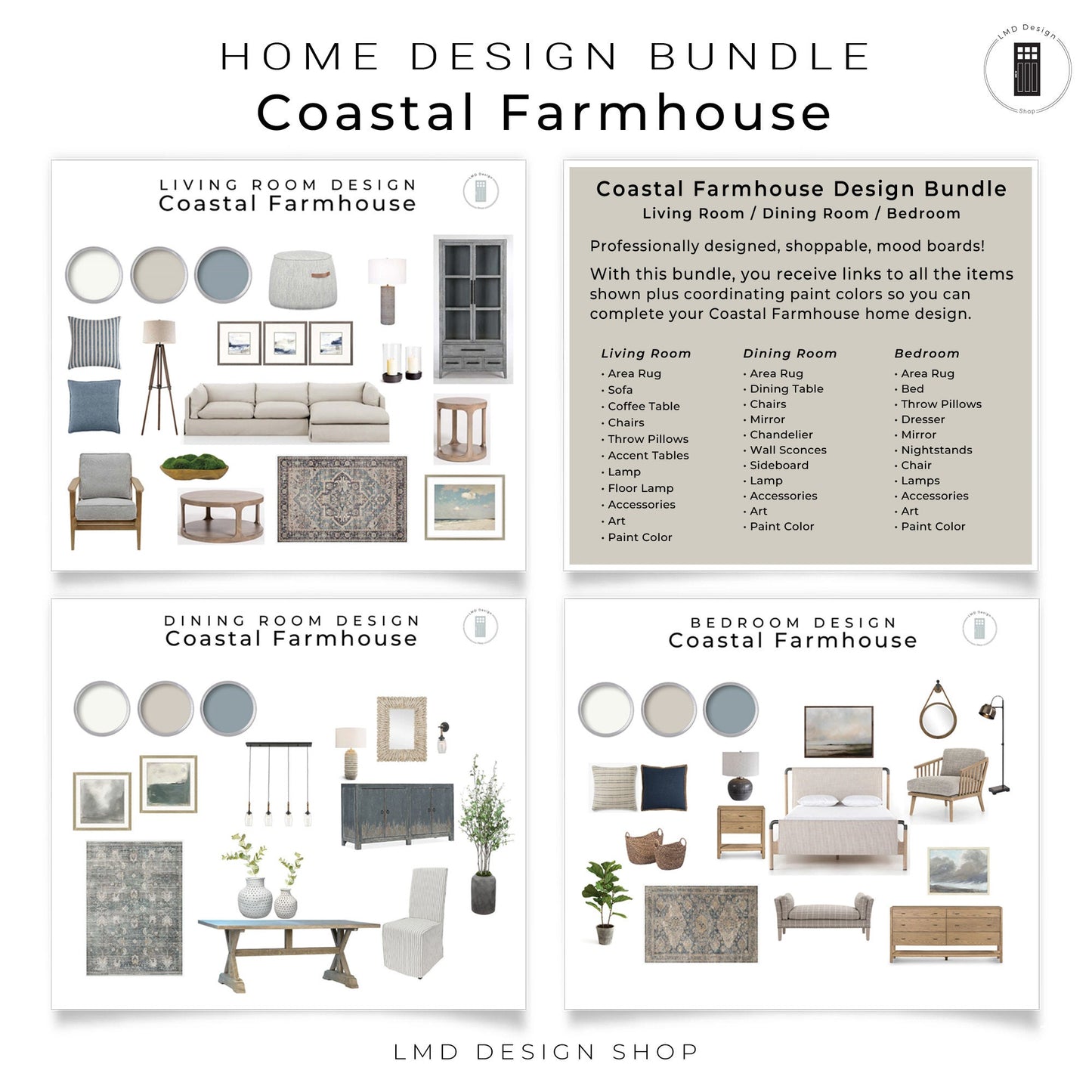 Coastal Farmhouse Bundle Design Mood Boards | Whole House Coastal Farmhouse Interior Design