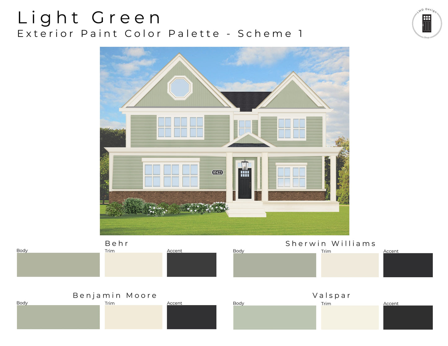 Light Green Sage Exterior Paint Palettes | Green Sage House Exterior Paint Colors