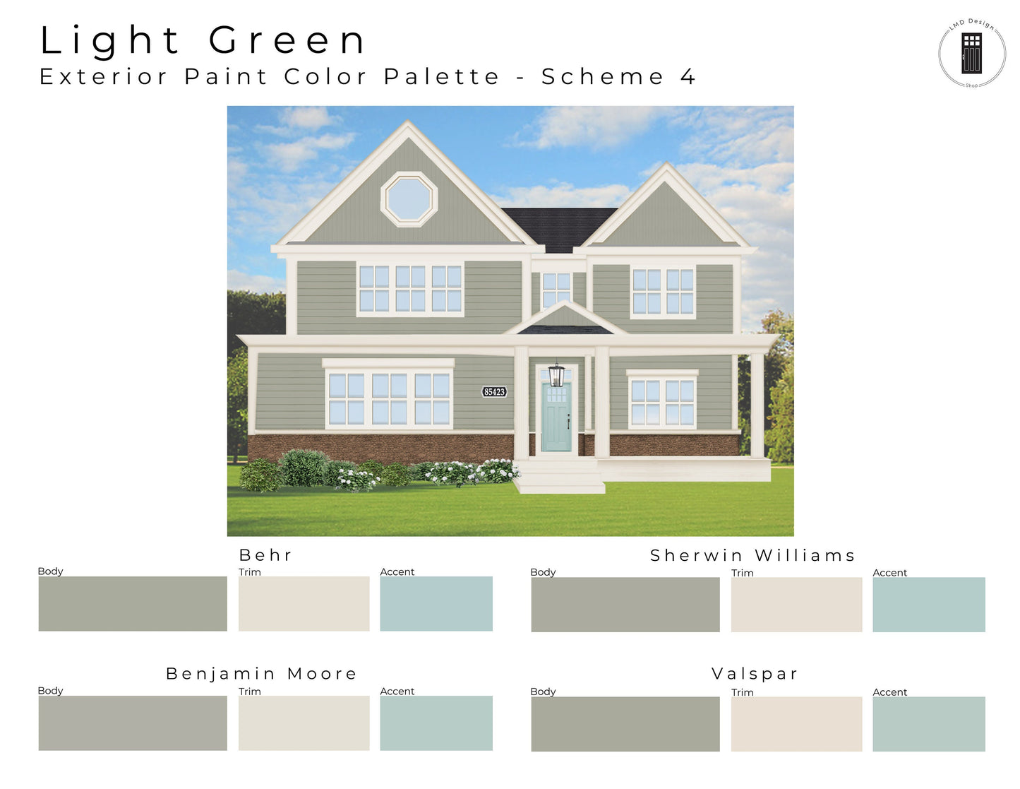 Light Green Sage Exterior Paint Palettes | Green Sage House Exterior Paint Colors