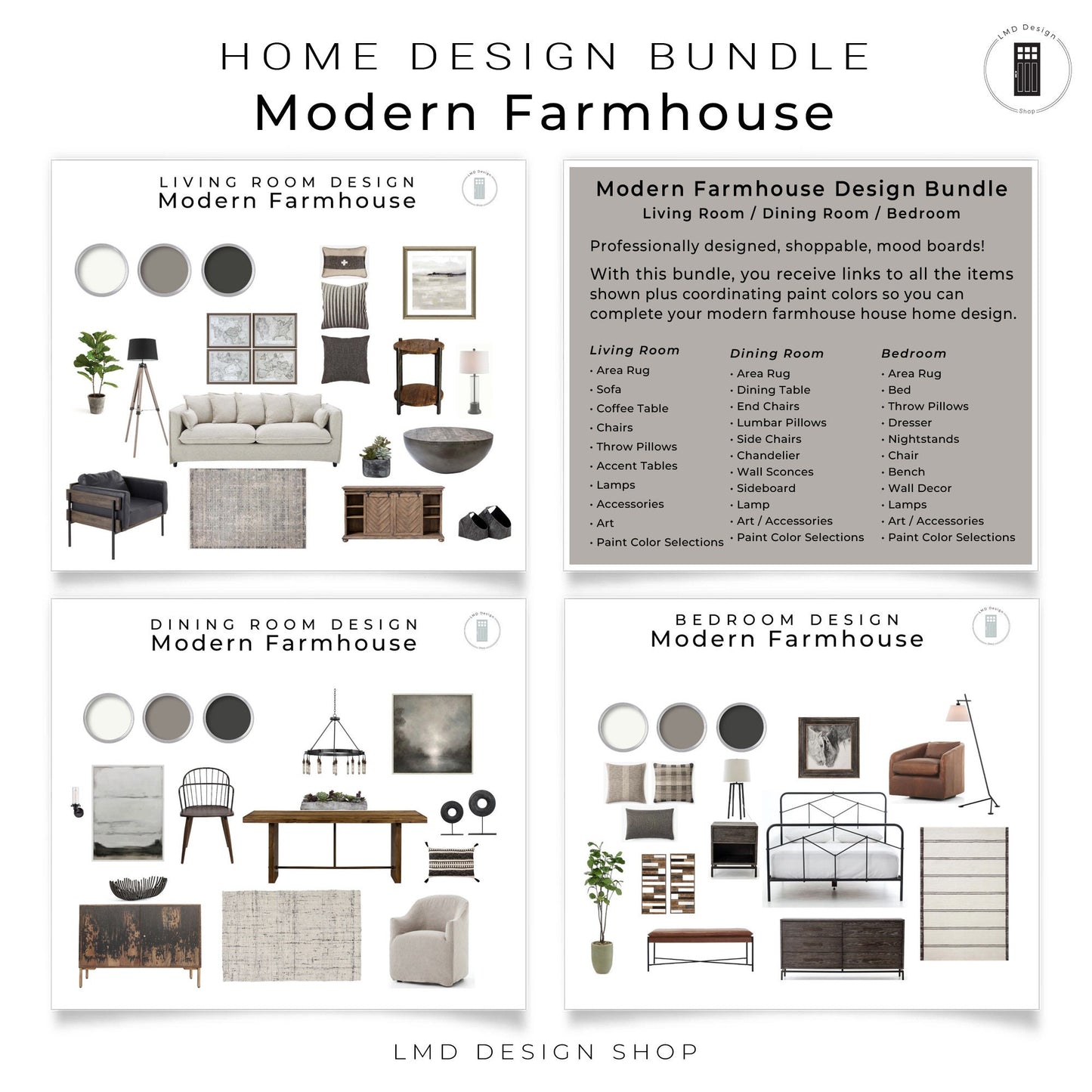 Modern Farmhouse Room Design Bundle | Rustic House Design Mood Board Bundle