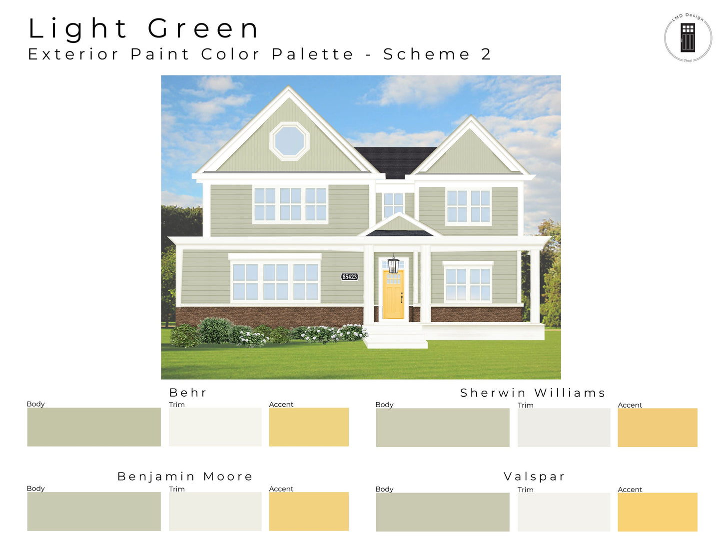 Light Green Sage Exterior Paint Palettes | Green Sage House Exterior Paint Colors