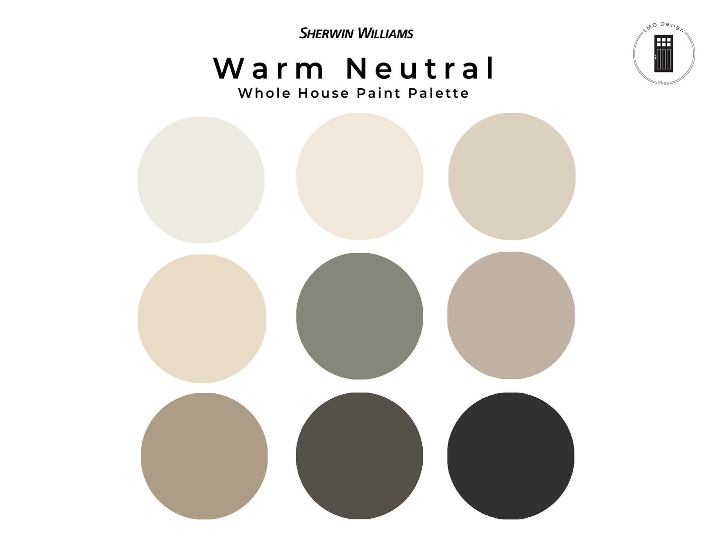 Neutral, Warm Sherwin Williams Paint Color Palette | Cozy Warm Interior Whole House Paint Colors