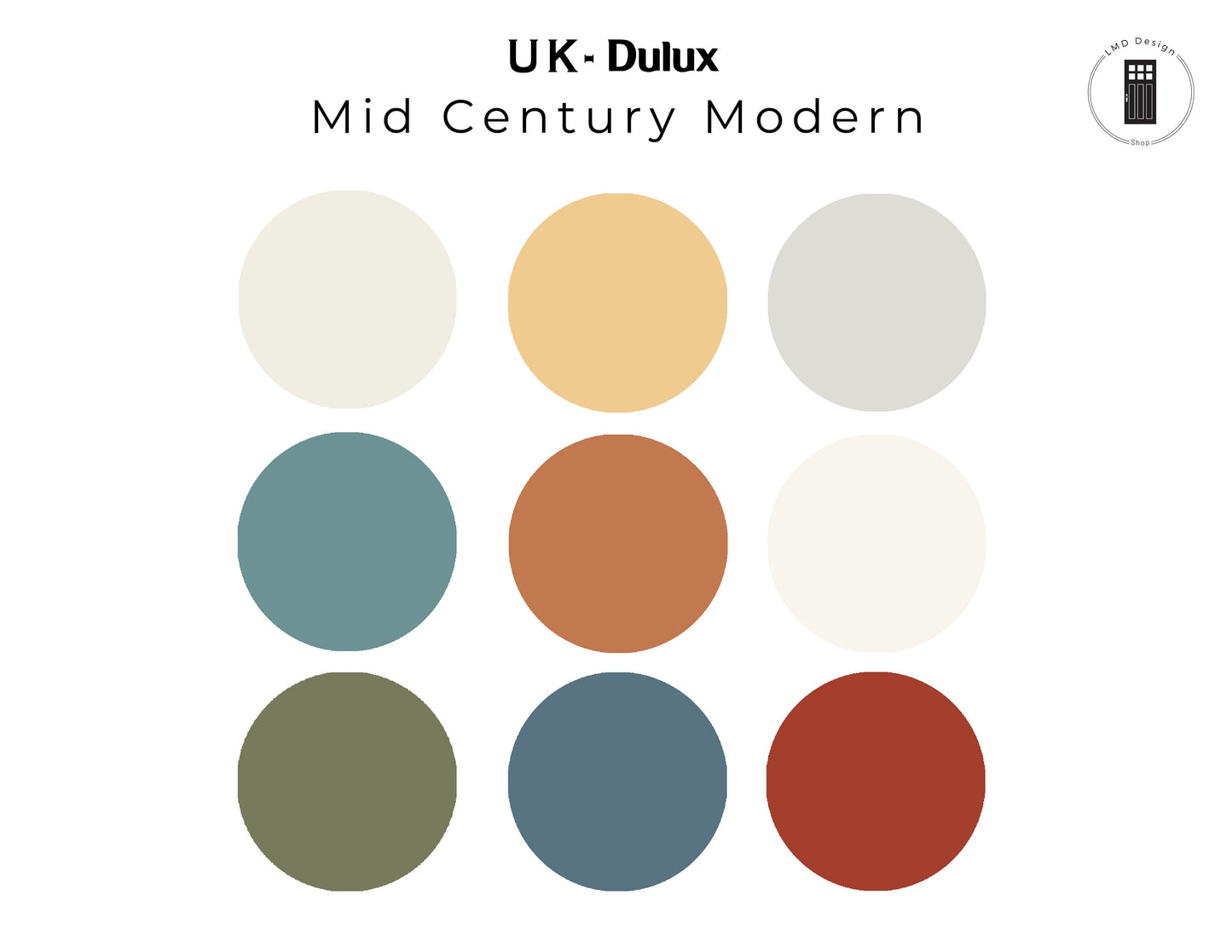 UK Dulux Mid Century Modern Paint Color Palette | Dulux (UK Color Codes) MCM Interior Whole House Paint Colors