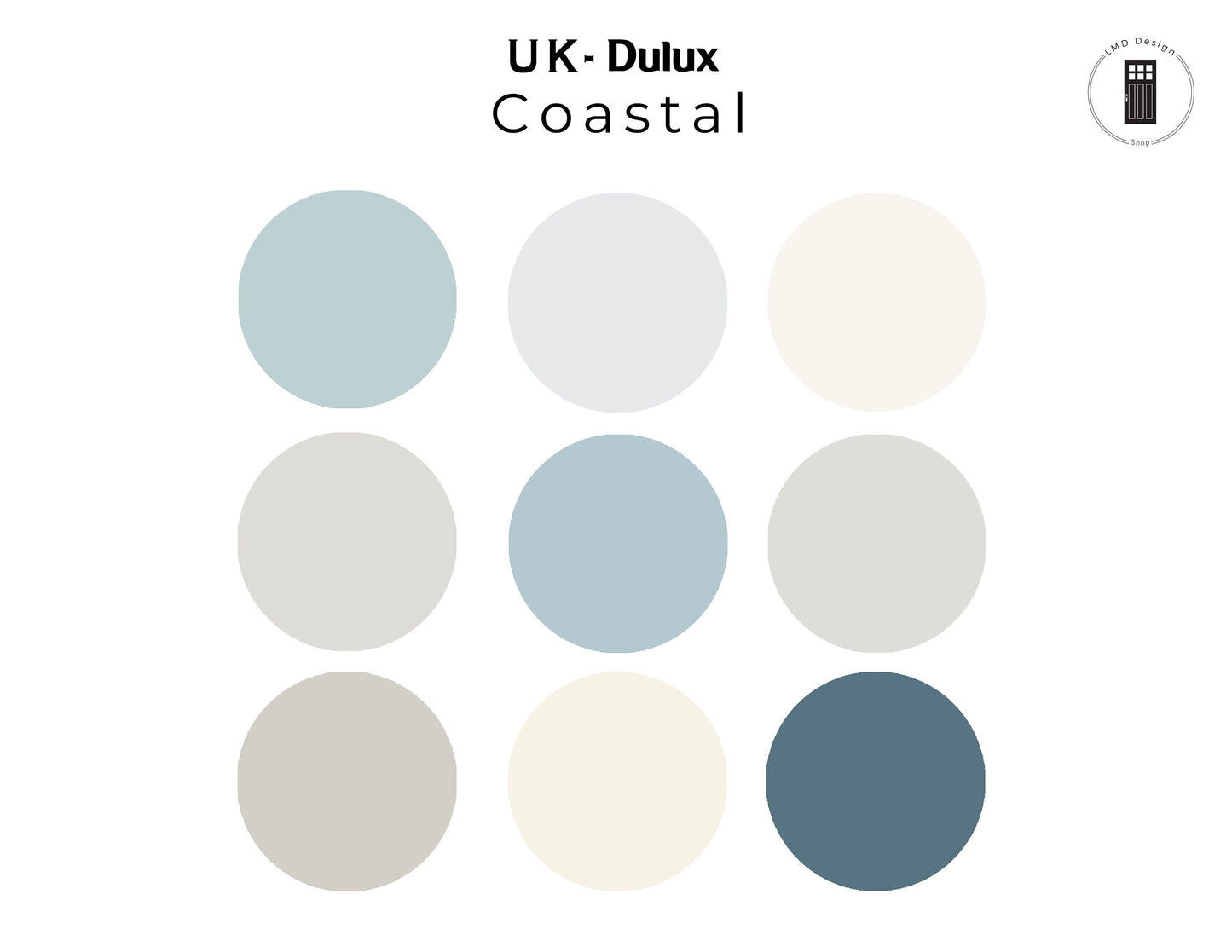 Coastal UK Dulux Paint Color Palette | Dulux (UK Color Codes) Coastal Calm Interior Whole House Paint Colors