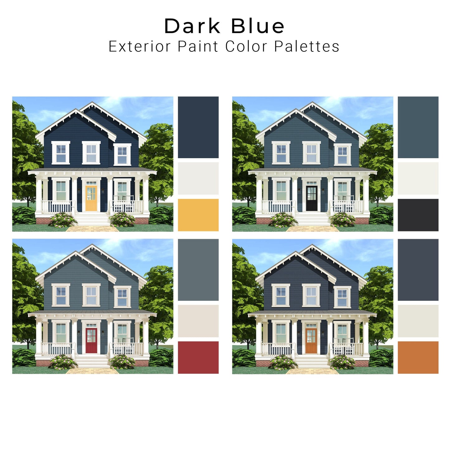 Dark Blue Exterior Paint Palettes | Navy Blue House Exterior Paint Colors