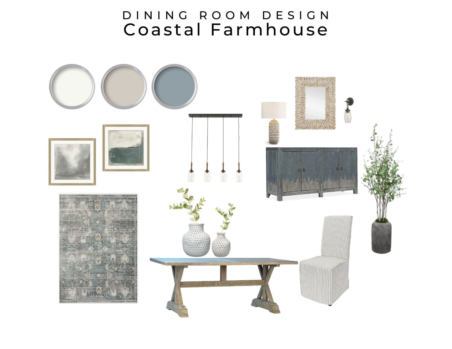 Dining Room Coastal Farmhouse Design | Mood Board Coastal Farmhouse Dining Room Design