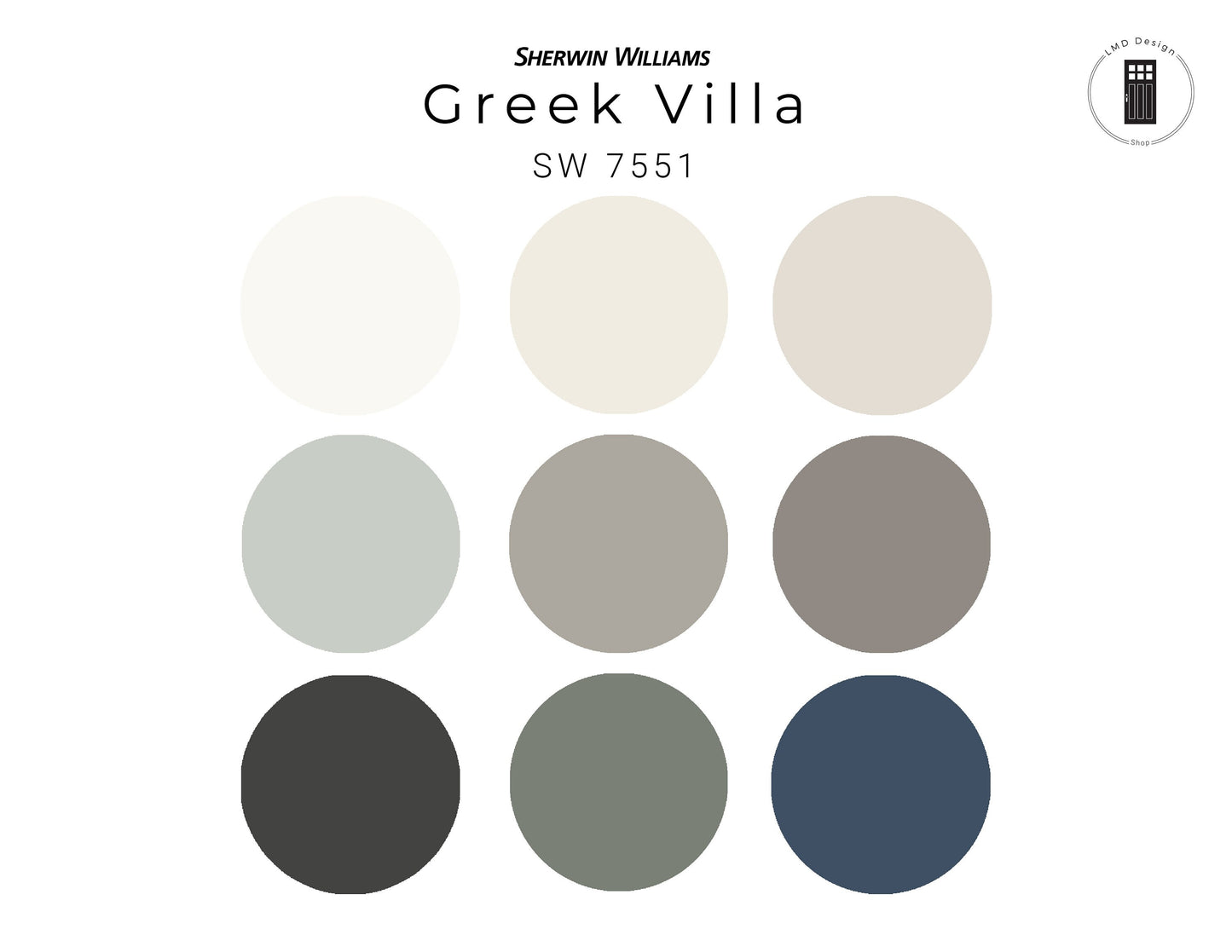 Greek Villa Sherwin Williams Paint Color Palette | Greek Villa Whole House Paint Palette