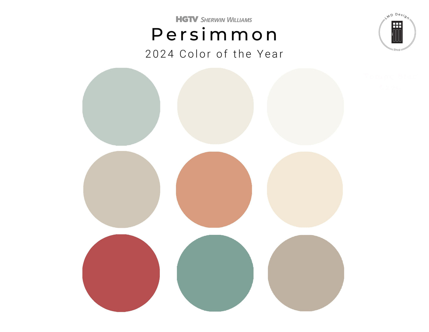 HGTV Sherwin Williams 2024 Color Persimmon Paint Palette | Interior Paint Colors for Home 2024