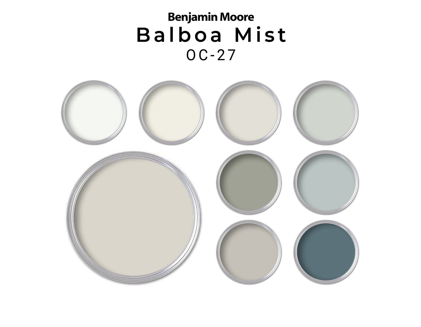 Benjamin Moore Balboa Mist Paint Palette | Whole House Paint Palette Balboa Mist Benjamin Moore