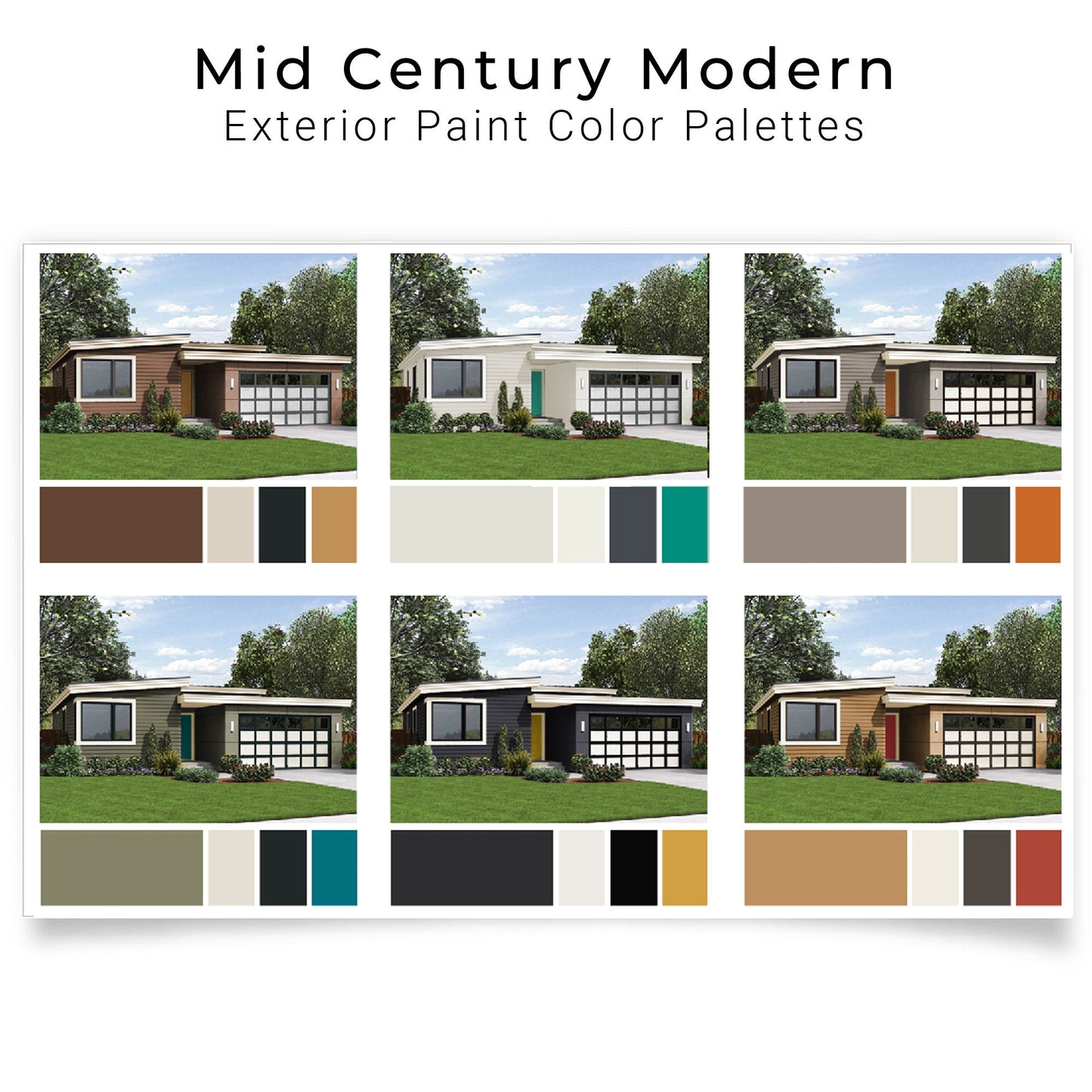 Exterior Paint Color Schemes Mid Century Modern | Exterior House Paint Palettes