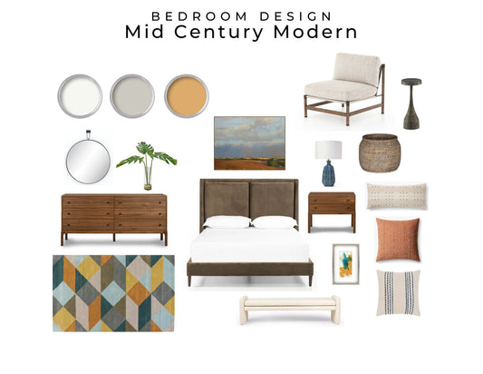 Mid Century Modern Bedroom Design | Shoppable Mood Board Mid Century Bedroom