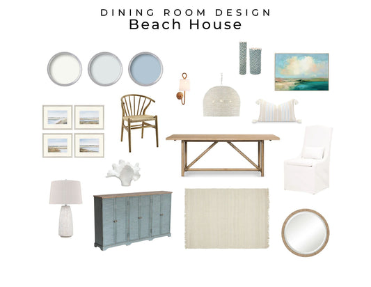 Beach House Dining Room Design Mood Board | Coastal Beach Dining Room Interior Design