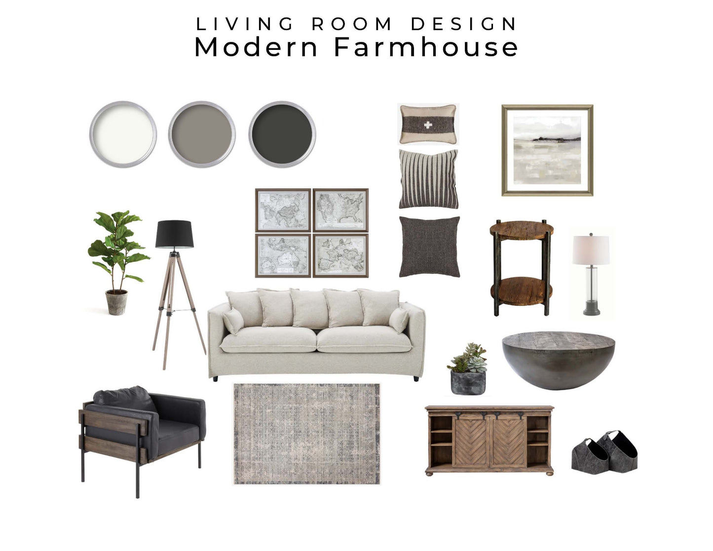 Modern Farmhouse Living Room Design | Rustic Living Room Mood Board