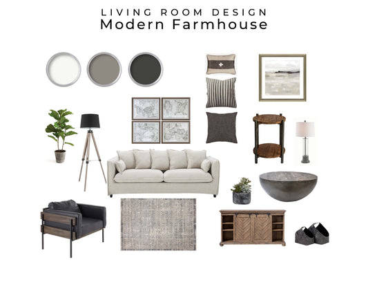 Modern Farmhouse Living Room Design | Rustic Living Room Mood Board